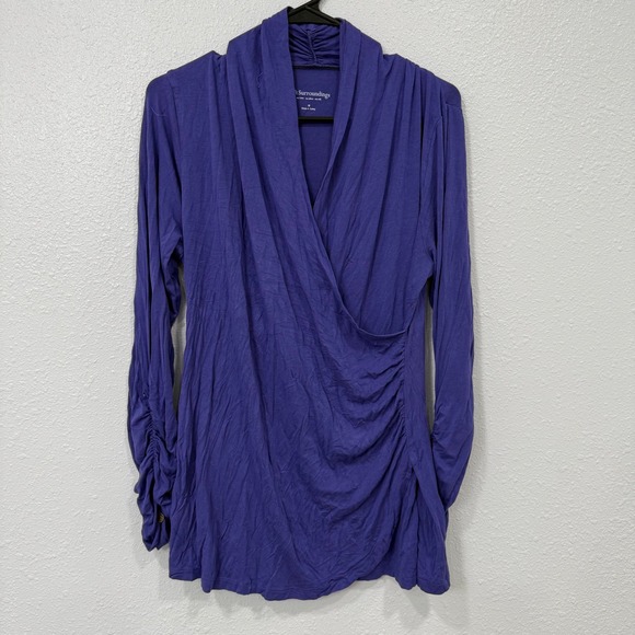 Soft Surroundings Tops - Soft Surroundings‎ Purple Ruched Drape Front Long Sleeve Top M Made in Turkey